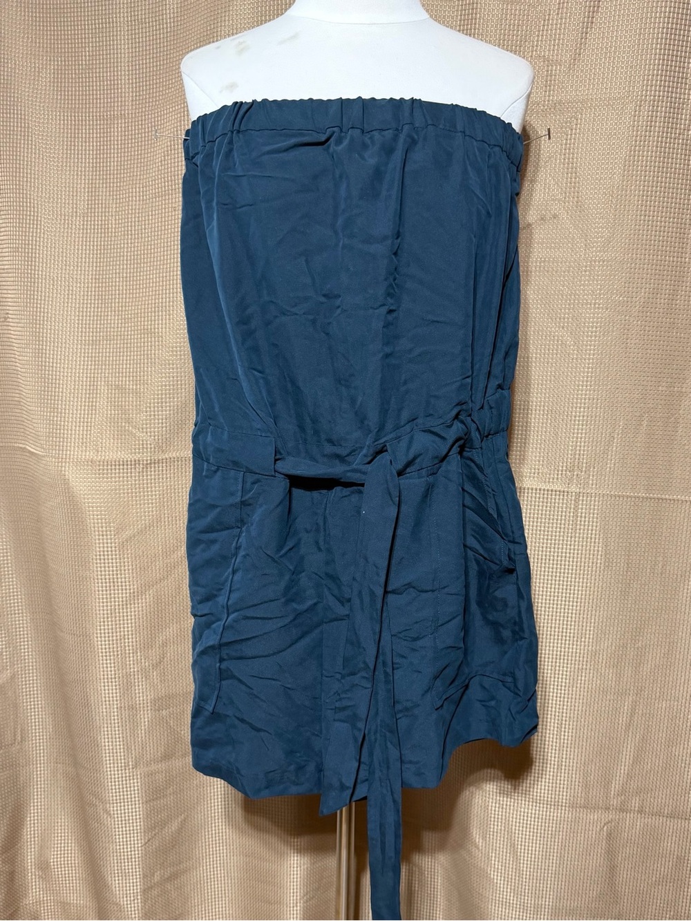 Sharagano Blue Strapless Romper with Waist Tie